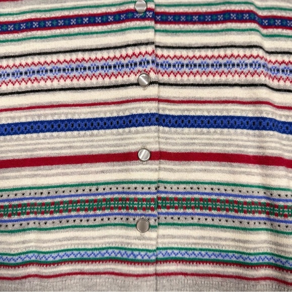 Talbots striped cardigan wool sweater medium petite fair isle Christmas primary - Picture 3 of 9